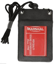 ID Card Holder Badge Passport Card Press NameTag Pouch Leather W/ Neck Strap NEW