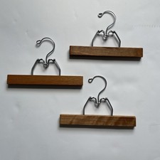 Vintage Wooden Pants Skirt Hangers Metal Clamp Lot of 3 Made In Taiwan 9 Inch