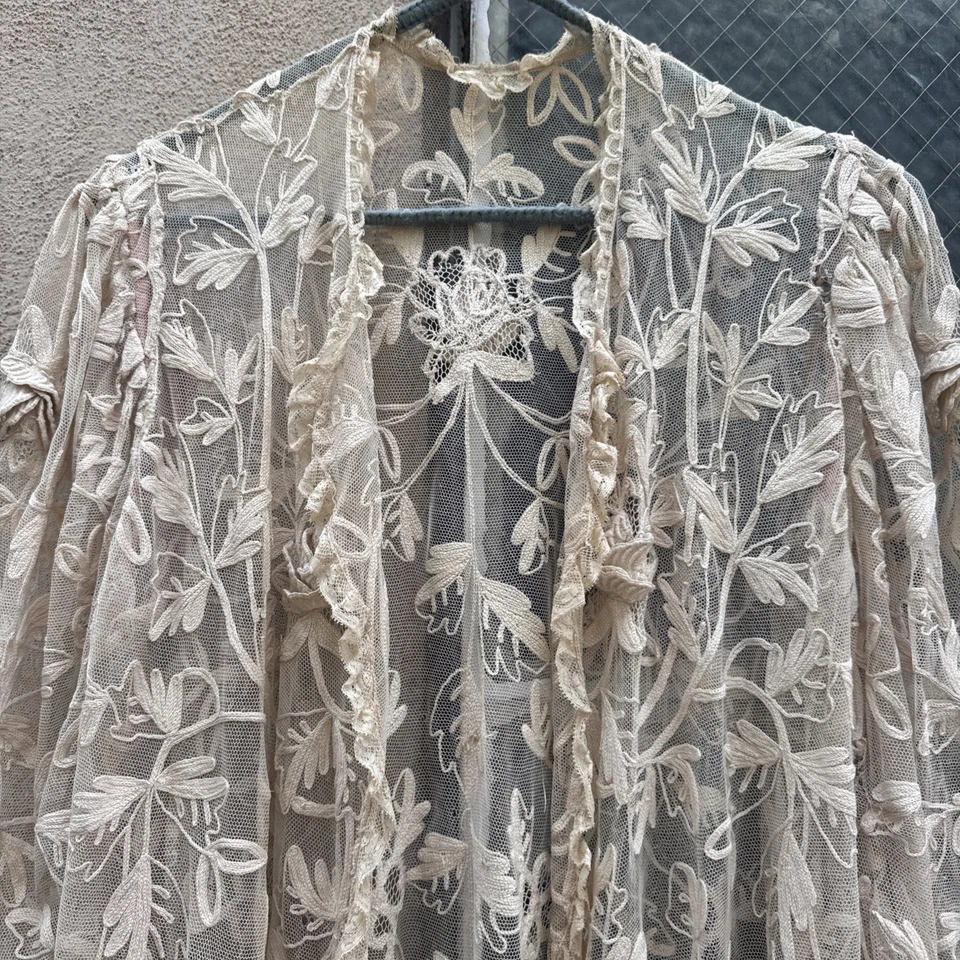 Antique Edwardian Embroidered Net Jacket 3D Roses Dress Coat 1900s Vintage - Image 2 of 4
