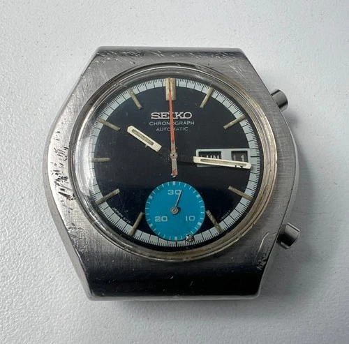 SEIKO 6139-8020 Automatic Chronograph Watch Vintage Mens Black Dial To Restore