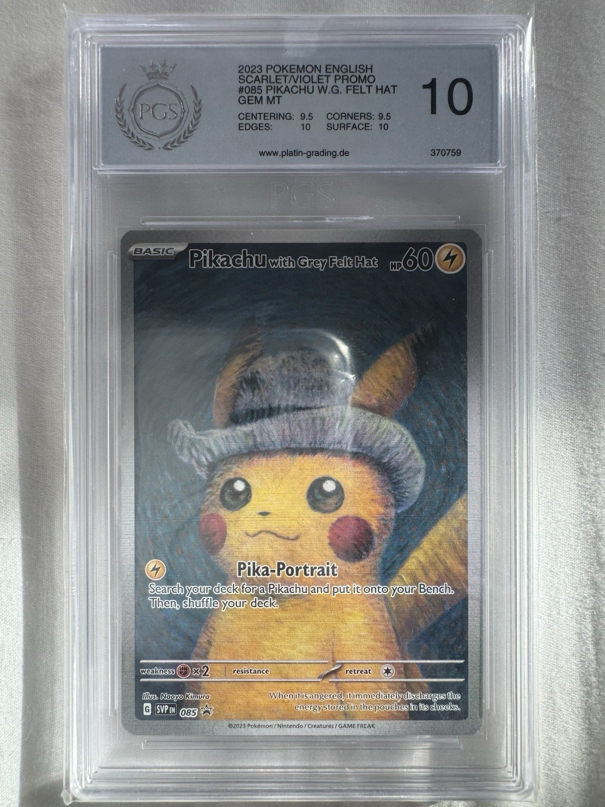 Van Gogh Pikachu With Grey Felt Hat PGS 10  with Subgrades like BGS  PSA 10 