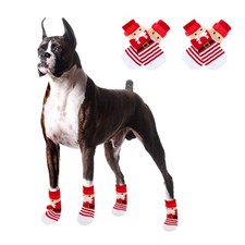 2Pairs Christmas Dog Socks Anti Slip Socks Paw Protectors for Hardwood Floors, L