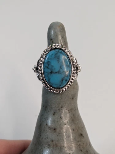 Vintage Faux Turquoise Adjustable Ring Statement Fit Most Costume Jewelry 1960's