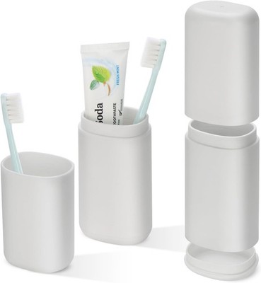 Travel Toothbrush & Toothpaste Case 2 in 1 Gray Toothbrush Holder & Rinse Cup