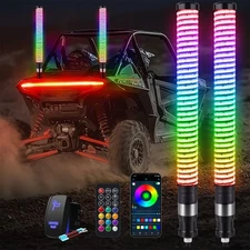 1FT/2FT COB LED Fat Whip Lights Spiral Antenna RGB Chasing For Cam-Am UTV ATV RV