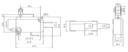 Mikroschalter mit Rolle 230V - 4A Microschalter Microswitch KW1-103 - Bild 2 von 2
