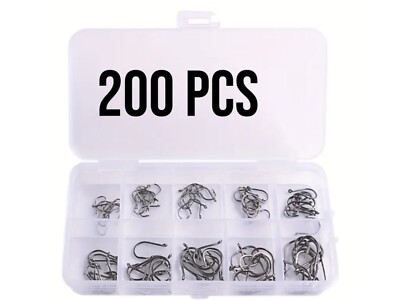 200 Stück Angelhaken Box Set Zubehör 10 Größen Box inklusive Angelset Angeln