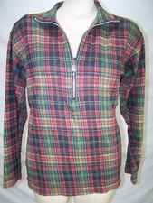 Contempo Shirt Mens Size Medium Men Red Green Blue Plaid Long Seeve 1/2 Zip