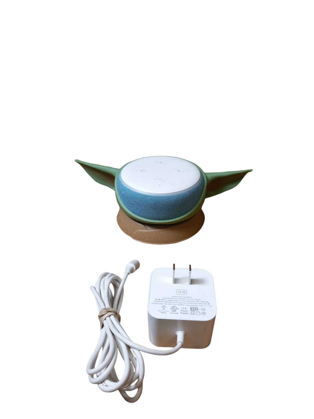 Amazon Echo Dot White Smart Speaker D9N29T Tested W/ Otterbox Baby Yoda Holder-image