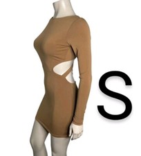 🆕Tan Brown Long Sleeve Side/Back Cut Out Mini Dress~Size S