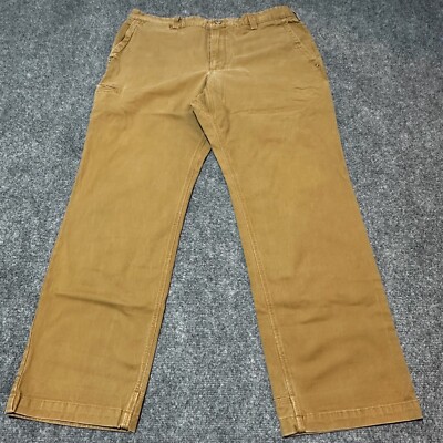Duluth Pants Mens 36 Khaki Cotton Blend Flat Front Mid Rise Slash Pockets