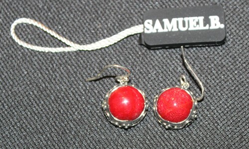 Beautiful Samuel B. Coral Drop Earrings 925 Earrings Sterling Silver w/Tag - Picture 2 of 6