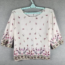 Roommates Woman Blouse 3X White Floral Top Back Keyhole Loose Wide Sleeves EUC