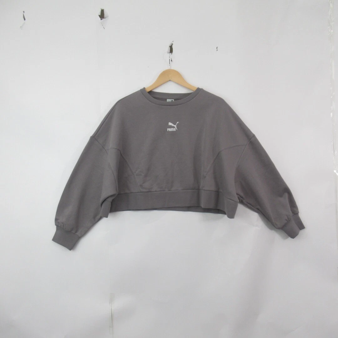 Puma Cropped Oversized Sweatshirt Jumper Medium Grey Boxy Crew Sportswear