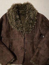 Vintage Suede Faux Fur Dark Brown Afghan Coat Jacket