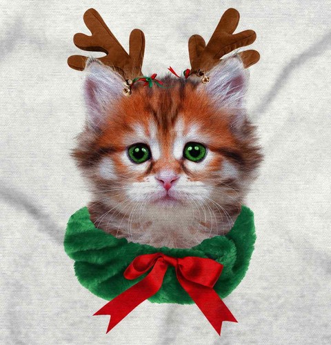Cute Christmas Cat Xmas Reindeer Kitten Bow Youth Fleece Sweatshirt Boy or Girl - Picture 2 of 7