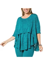 DG2 by Diane Gilman Women's Jacquard Double Layer Top Peacock