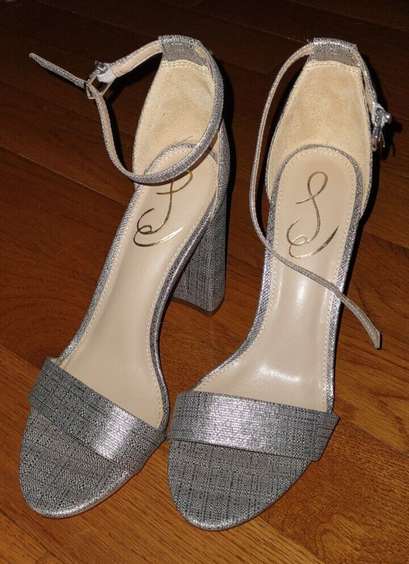 NWT Sam Edelman 7 Yaro Pewter Block Heel Ankle Strap Buckle Closure Sandals New