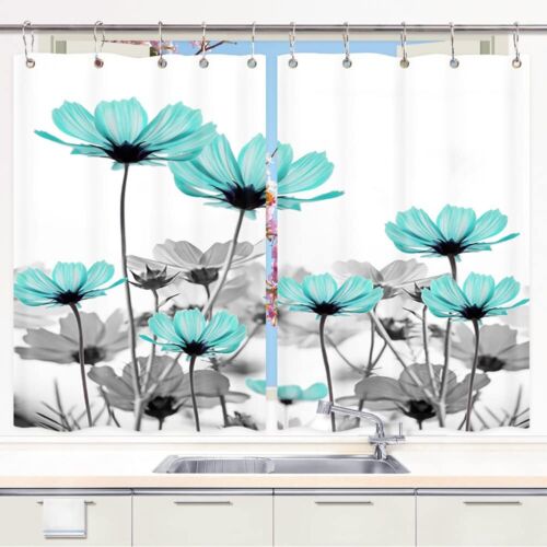 Flower Greens Curtains 2 Panel Set with Hook for Kitchen Cafe Curtain Door Decor - Afbeelding 1 van 9