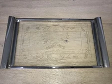 Mid Century Modern Etched Glass & Chrome Tray 15 x 8.25 Inches