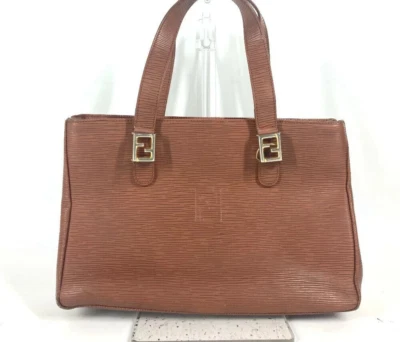 Fendi Sac Cabas Cuir FF Logo Marron Femme Duty Paid - Photo 1/4