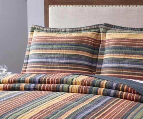 Chezmoi Collection Avery 3-piece Multi-Color Striped 100% Washed Cotton Quilt... - Picture 3 of 9