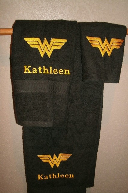 Wonder Woman Personalized 3 Piece Bath Towel Set Comic Book Your Color Choice Wonder Woman Personalized 3 Piece Bath Towel Set Comic Book Your Color Choice