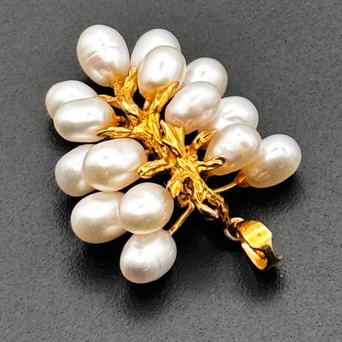 18K Gelbgold Traube Cluster Anhänger mit 15 Zuchtperlen (MeK) - Bild 2 von 8