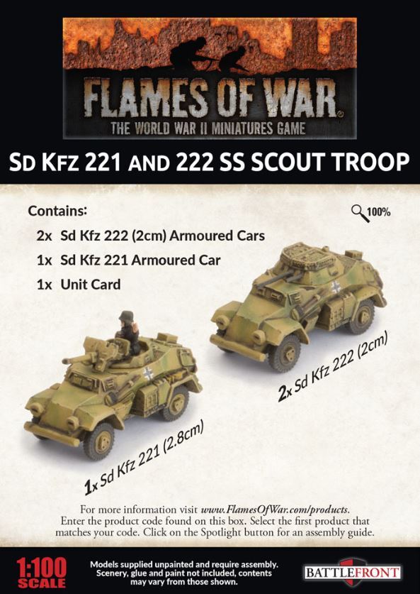 Flames of War GBX157 Sd Kfz 221 & 222 SS Scout Troop Gaming