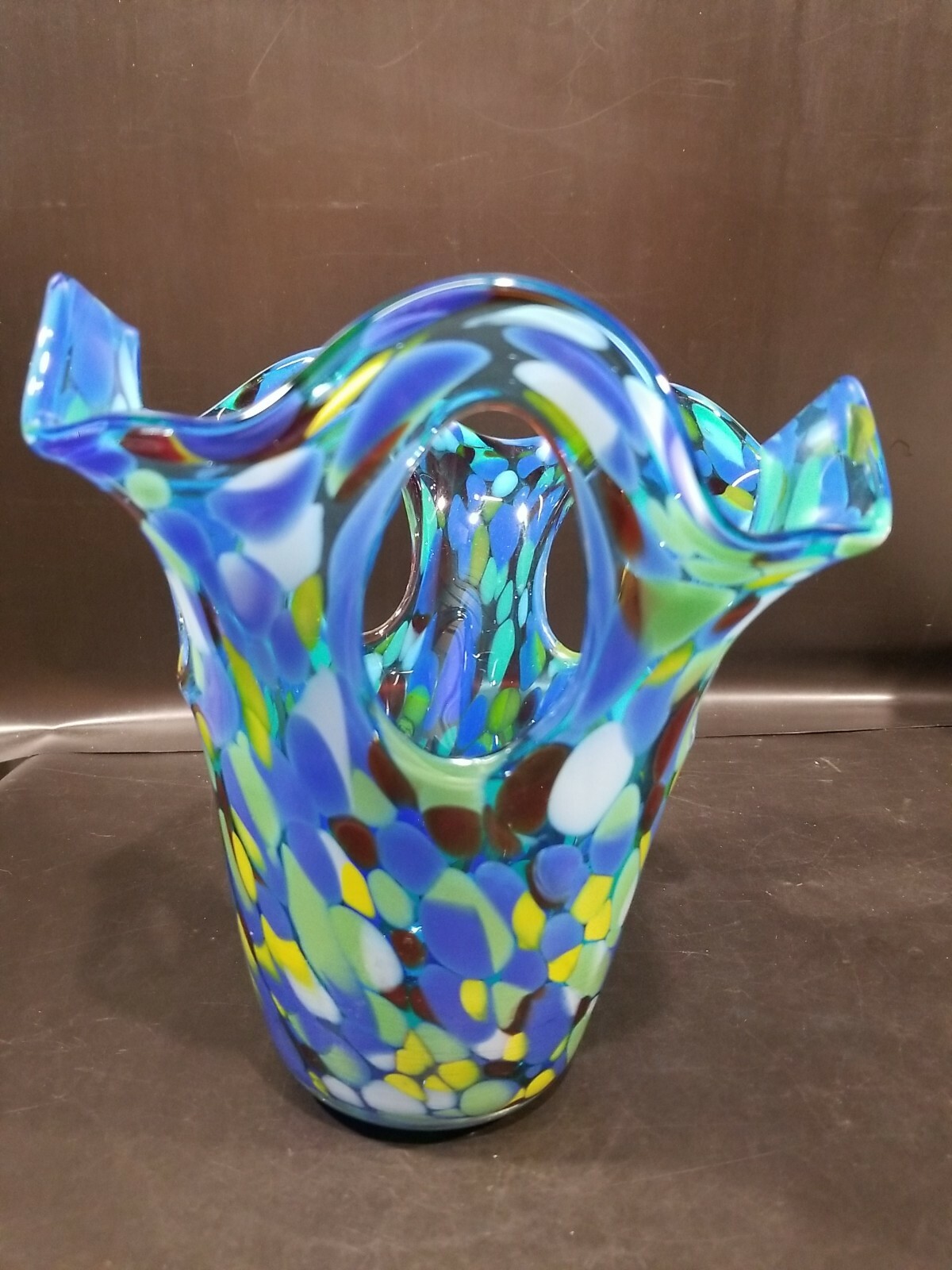 Vintage MURANO Glass VASE Hand Blown Confetti 8” Wavy Rim eBay