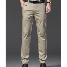 Mens Pants Trousers Bottoms Straight Leg Mid Waist Pockets Stretch Plus Size