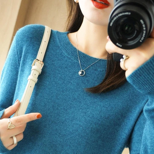 Women Crew Neck Slim Cashmere Jumper Sweater Knitted Tops Wool Pullover Solid - Bild 10 von 30