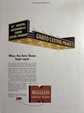 1944 Monsanto chemicals Plastics WWII Grand Central PalaceAuto Show VTG Print Ad