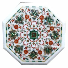 15" Marble side Table Top Semi precious stones inlay art handicraft Home decor