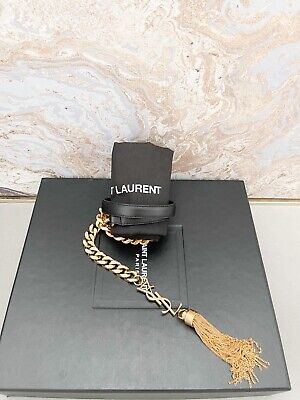 Saint Laurent Monogram YSL Logo Gold Tassel Black Leather Saint Laurent Monogram YSL Logo Gold Tassel Black Leather
