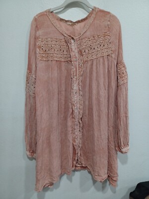 Womens Easel Boho Peasant Rayon Blouse Chalky Orange  Size Large