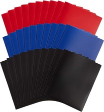 30 Pack Plastic Two Pocket Plastic Folders with Prongs Bulk, Assorted Dark Color