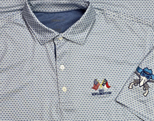 Johnnie-O Polo Shirt Men Prep-Formance L Short Sleeve Blue GEO Print Flag USA/NC