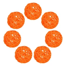 7Pcs Wicker Rattan Balls, 2.75 in Dia Rattan Decorative Balls, Orange