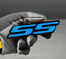 (2) PAIR SS Fender Tailgate Emblems LT Blue 3D Acrylic Badges  Aggressive Racing