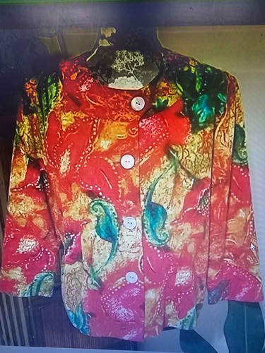 Chico's Art To Wear Abstract Floral Blazer Size 1 Med Red Orange Poppy Print