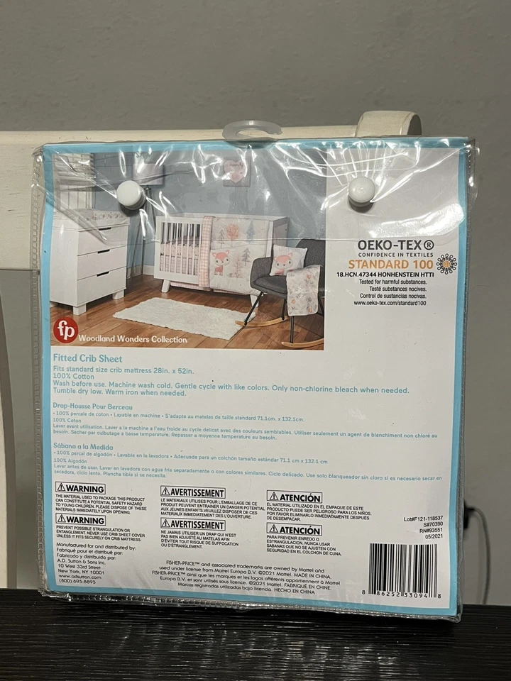 NUEVA Sábana para Cuna Fisher Price Woodland Wonders Bosque Temática Rosa Algodón Ajustada Foto 2 de 3