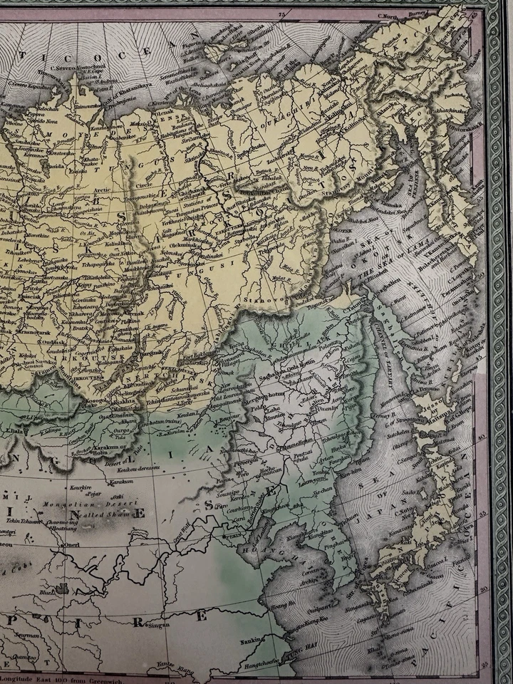 Rusia en Asia Tartaria Siberia norte de China 1850 mapa coloreado a mano Cowperthwait Foto 4 de 4