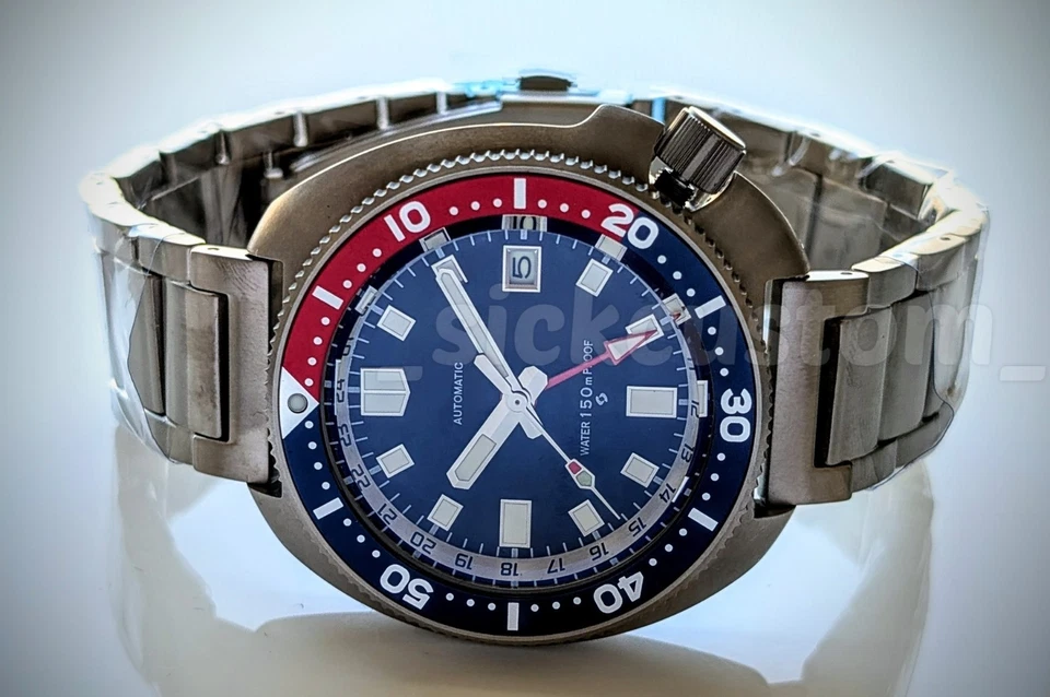 TITANIUM Willard Pepsi GMT RARE Automatic Diver Mod Watch Lume Date SAPPHIRE  - Image 4 of 4
