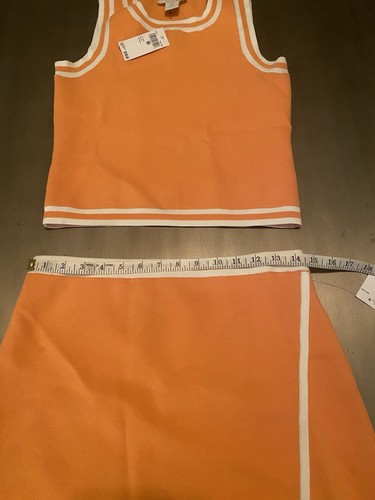 NWT HOUSE OF HARLOW 1960 2-Piece Knit Skirt Set With Top Orange & White Sz M - Picture 10 of 18
