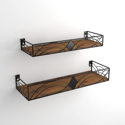Floating Shelves Set Of 2 Rustic Wall Shelves With Rhombic Style For Living Room