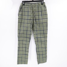 Wildfang pants women xs Essential Drawstring trouser Pull On Green Plaid elastic