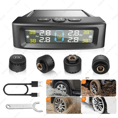 Car Wireless Solar TPMS LCD Tire Pressure Monitoring System + 4 External Sensors - Image 1 of 4
