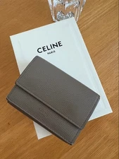 Celine Tri-fold Mini Wallet Greige Used Coin Pocket Boxed Japan