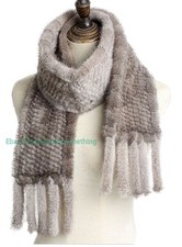 Knit 100 Real Mink Fur Scarf 146 14 Cm Gray Neck Wrap /unisex Gift Cape